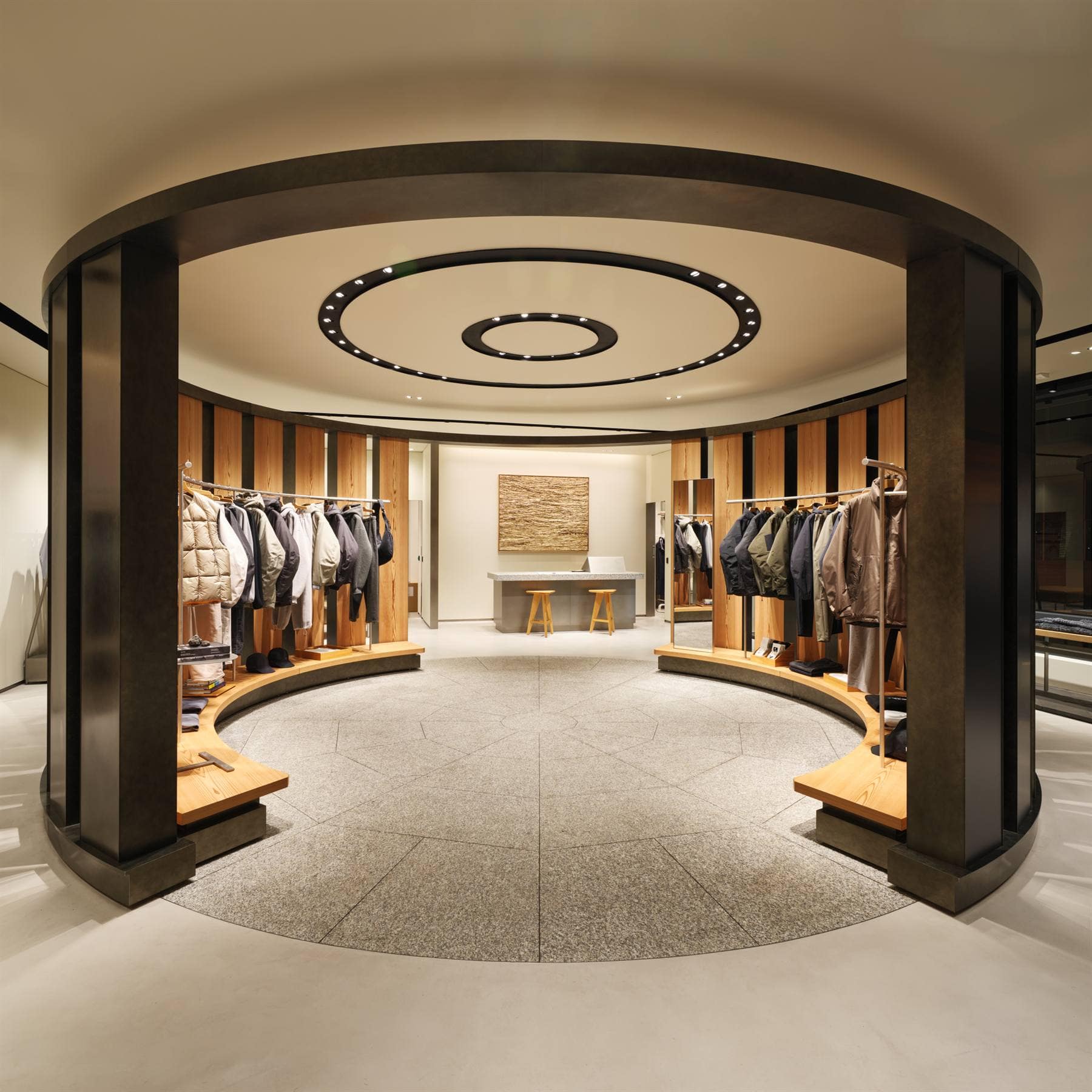 Completed luxury retail environment with architectural detailing.