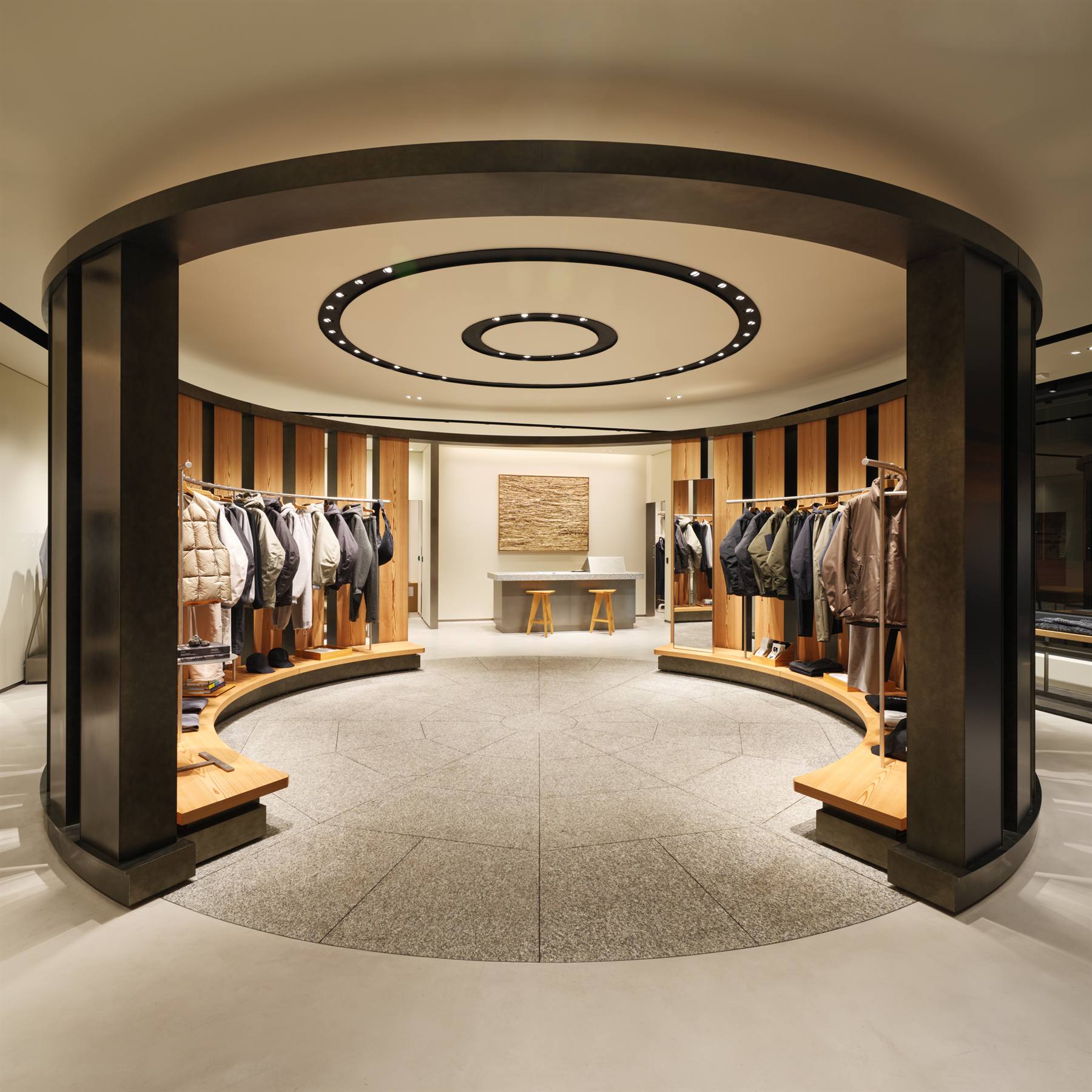 Completed luxury retail environment with architectural detailing.